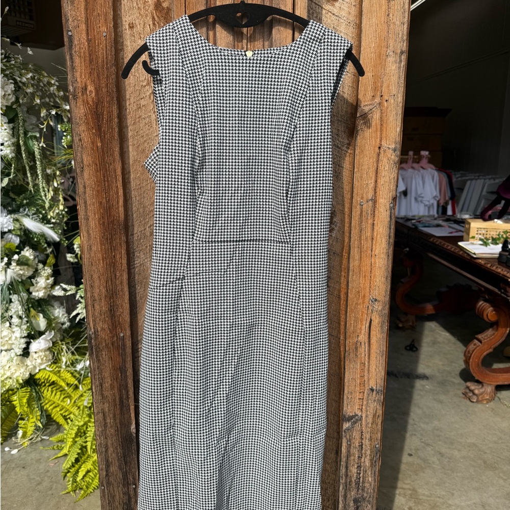 Calvin Klein Black and White Houndstooth Midi Dress